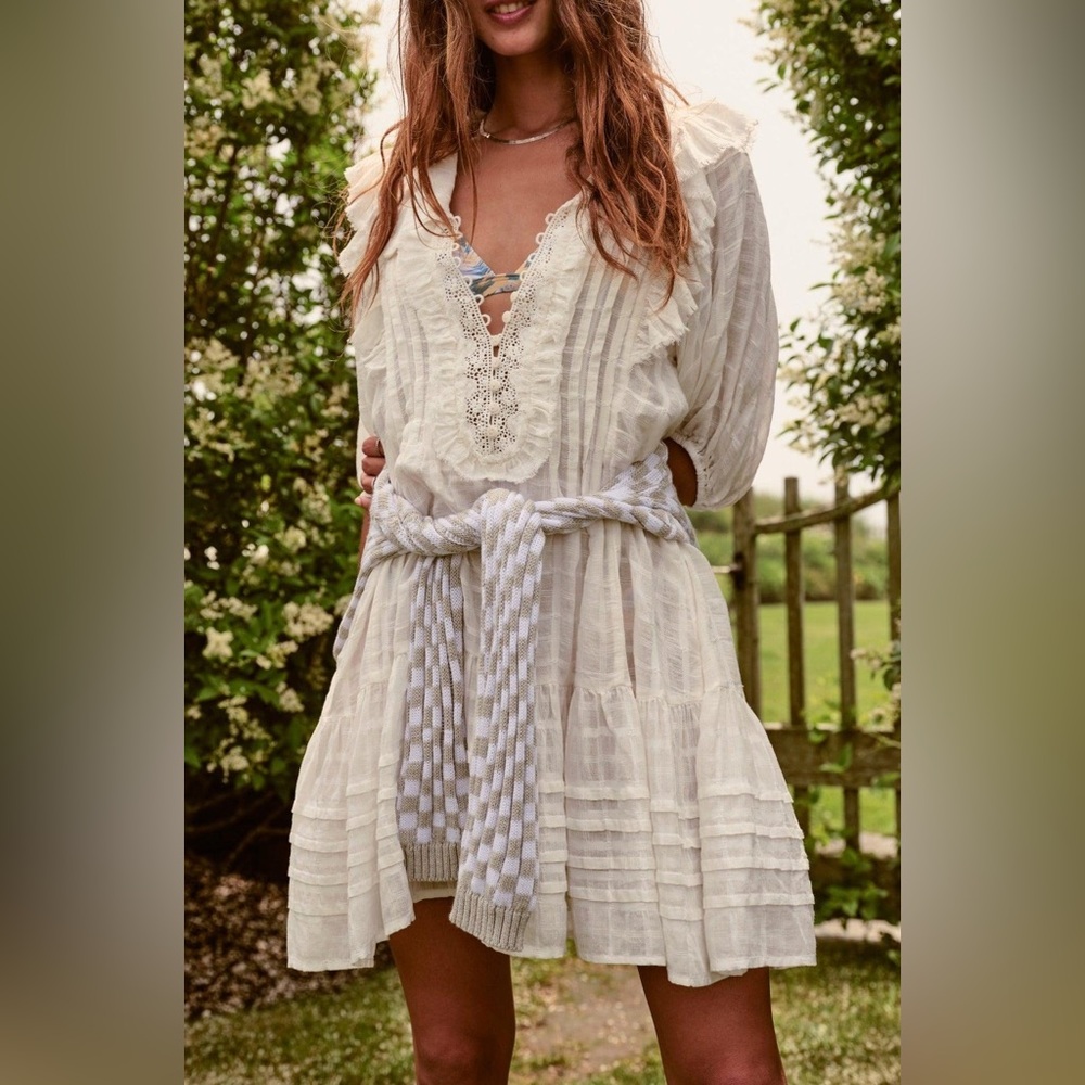Free People White Ruffle mini dress
